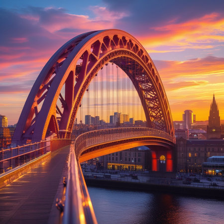 Sunset view of the Millennium Bridge over the River Thames in London, UKの素材