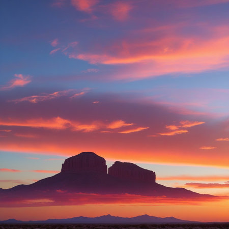 Monument Valley at sunrise in Monument Valley National Park, Utah, USAの素材