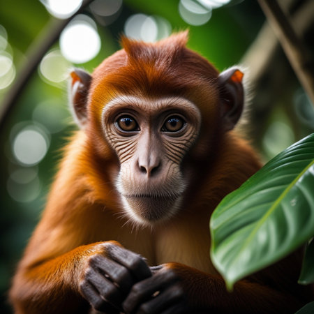 Portrait of a cute monkey in the rainforest of Borneo.の素材