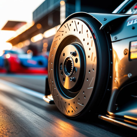 Rear wheel of a sports car on the background of the city.の素材