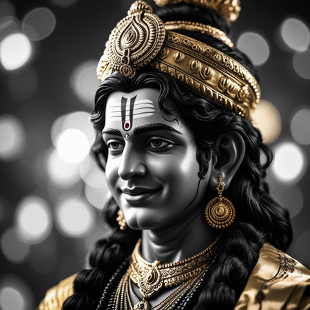 Hindu God Ganesha, close-up portrait over bokeh backgroundの素材