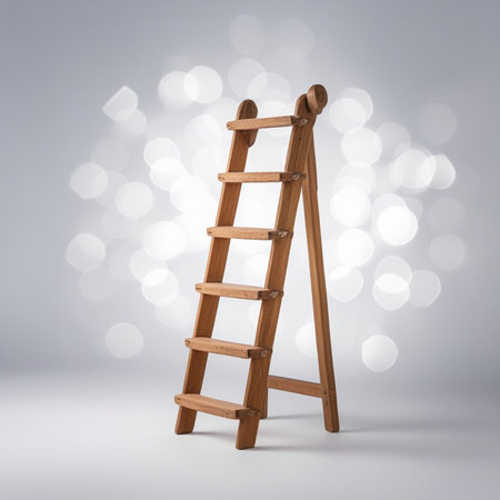 Wooden ladder on white background with bokeh. 3d renderingの素材