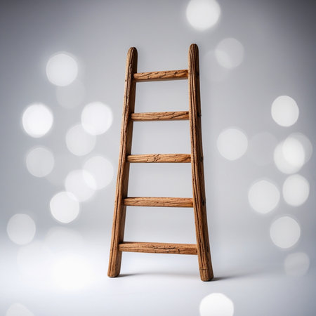 Wooden ladder on white background with bokeh. 3d renderingの素材