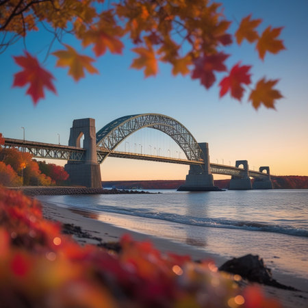 Autumn landscape with bridge over the Dnieper river in Kiev, Ukraineの素材