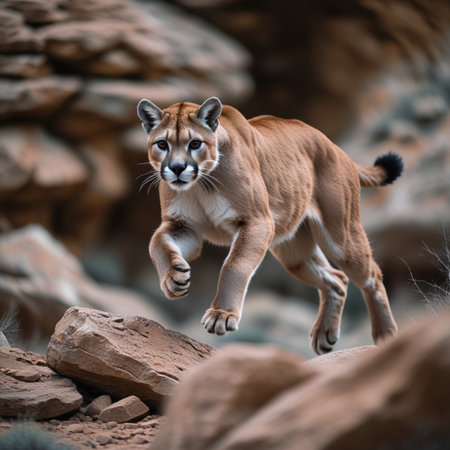Mountain Lion, Puma concolor, walking on a rockの素材