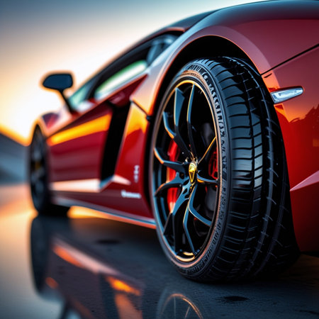 Red sport car on a white background. 3d render. Studio shot.の素材