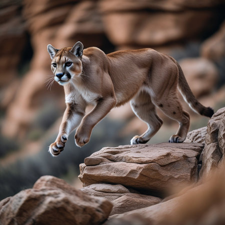 Puma (Puma concolor) walking on a rock.の素材