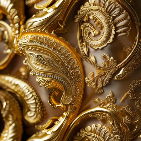 Vintage gold ornament on a white background. Close-up.の素材