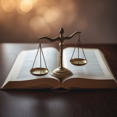 Law and justice concept. Scales of justice on the book.の素材