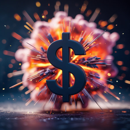 Burning dollar sign. Financial crisis concept. 3D Renderingの素材
