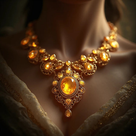 Beautiful necklace with precious stones on a mannequin in the studioの素材