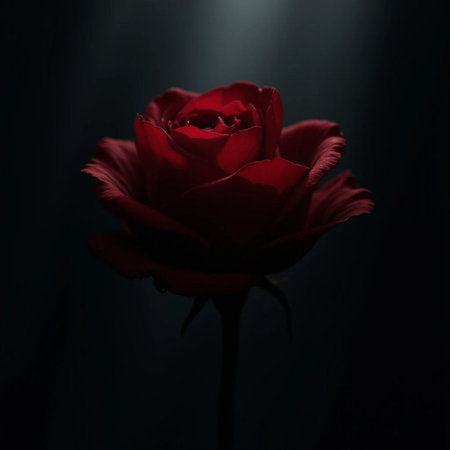 Beautiful red rose on a black background. Selective focus.の素材