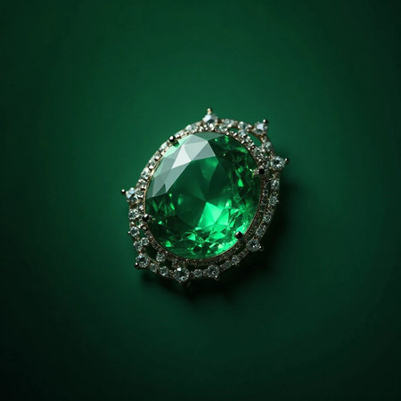 Emerald on a dark green background. 3d rendering, 3d illustration.の素材