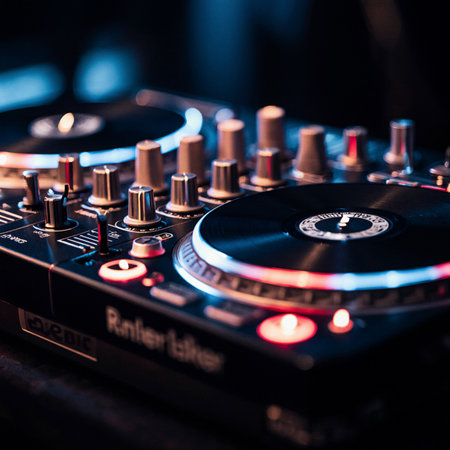 Dj mixer in nightclub, close-up. Shallow depth of fieldの素材