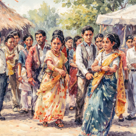 Indian people celebrating Holi festival, traditional festival of colors in Indiaの素材