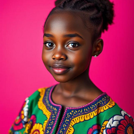 Portrait of a beautiful African American woman in bright clothesの素材