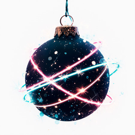 Colorful christmas ball with lights and stars. Vector illustration.の素材