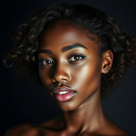 Beauty portrait of young African American woman in studio.の素材