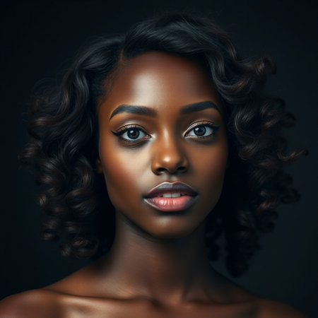 Portrait of a beautiful African American woman with curly hairの素材