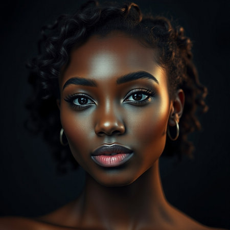 Portrait of a beautiful African American woman with afro hairstyleの素材