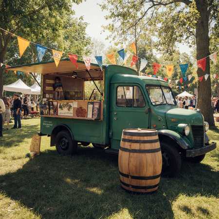 Food truck at Freiburgfest, international festival of food in Milan.の素材