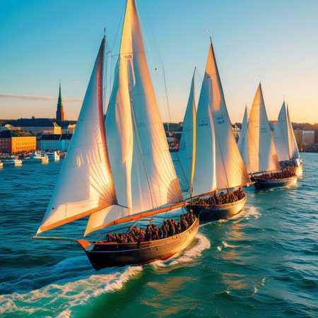 Unidentified participants of sailing regatta in Trieste seaの素材
