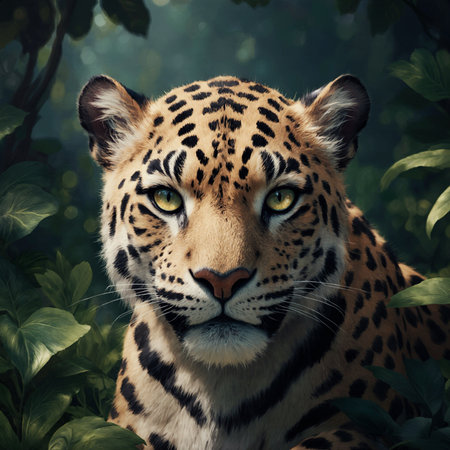 Portrait of a leopard in the jungle. Animal portrait.の素材
