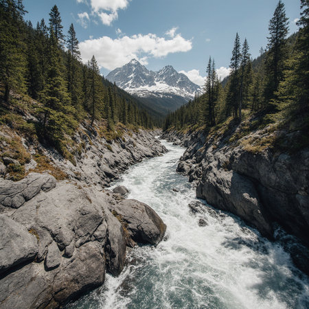 Mountain river in the Canadian Rockies. The concept of active and photo tourismの素材