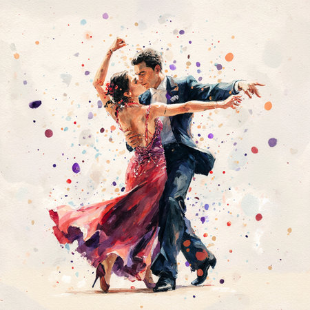Dance couple. Watercolor painting on white background. Illustrationの素材