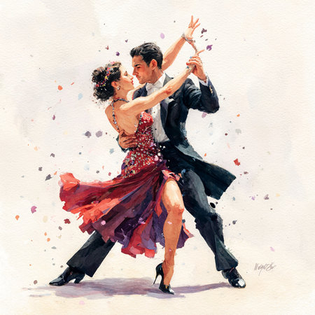 Latino dancers in ballroom. Watercolor painting. Illustration.の素材