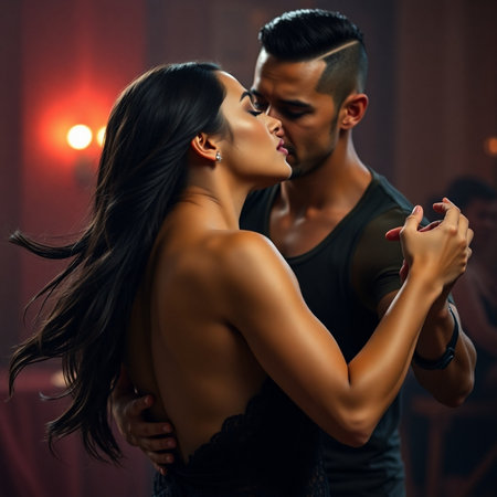 Sexy passionate couple in love. Passionate young woman in black lingerie and handsome man in the backgroundの素材