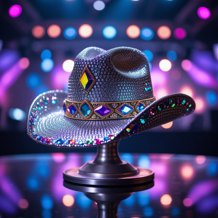 Close-up of a hat on a stand in a nightclub.の素材