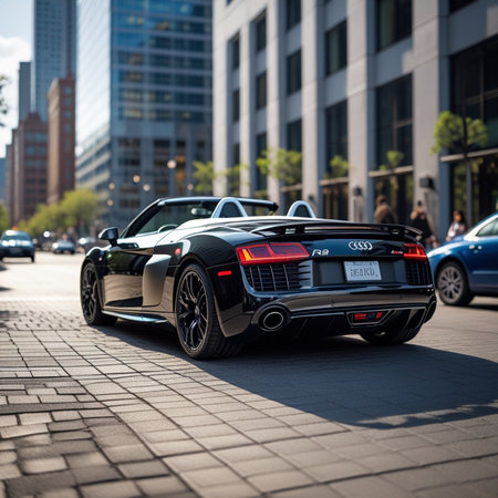 Black Porsche 911 Turbo S in Frankfurt, Germany.の素材