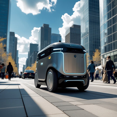 3D rendering of a self driving electric car with a blurred backgroundの素材