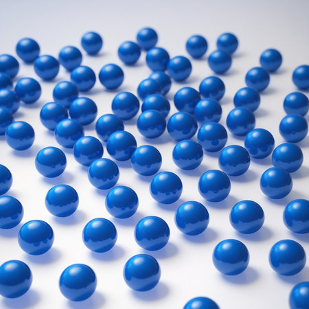 Blue plastic balls on a white background. 3d rendering, 3d illustration.の素材