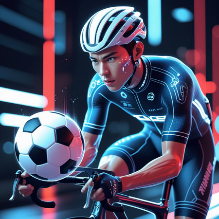 Cyclist with the ball in his hands. 3D renderingの素材