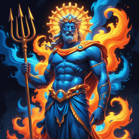 Lord Vishnu, the god of Hinduism, with trident and fire.の素材
