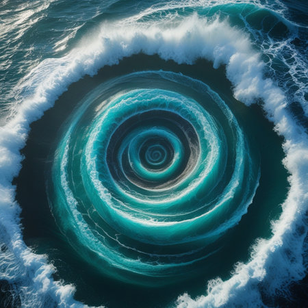 Aerial view of ocean waves and spirals. Abstract background.の素材