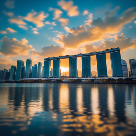 Marina Bay Sands at sunset. Marina Bay Sands is an integrated resort in Singaporeの素材