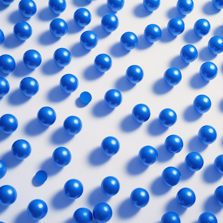 Blue plastic balls on a white background. Seamless pattern.の素材