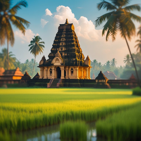 A temple in the middle of a rice field in Bali, Indonesiaの素材