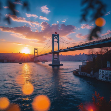 Beautiful sunset over the Bosphorus Bridge in Istanbul, Turkeyの素材