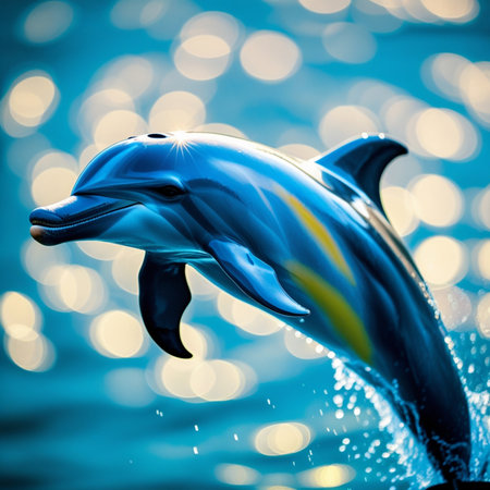 dolphin jumping in the water against the background of bokehの素材