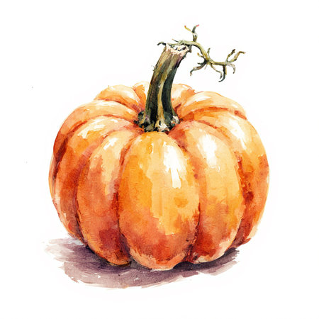Pumpkin isolated on white background. Hand drawn watercolor illustrationの素材