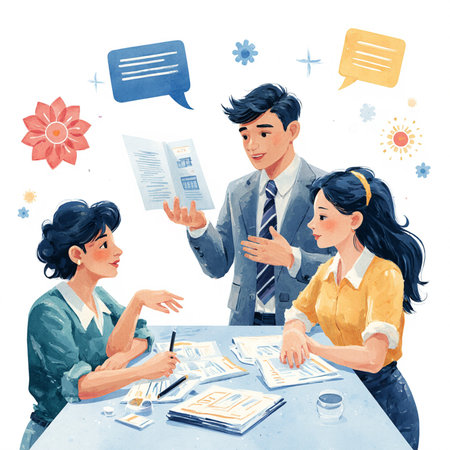 Businessman and businesswoman discussing a new project. Vector illustration.の素材