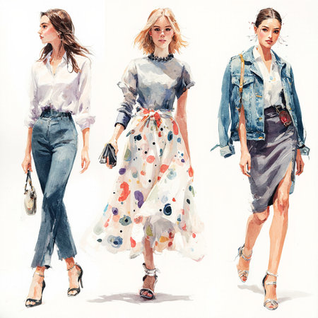 Fashion portrait of beautiful young women. Stylish clothes collection.の素材