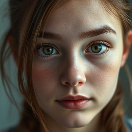 Portrait of a little girl with long hair and blue eyes.の素材