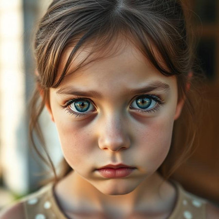 Portrait of a little girl with blue eyes. Close-up.の素材