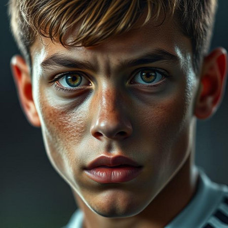 Close-up portrait of a handsome young man with blue eyes. Fashion, beauty.の素材