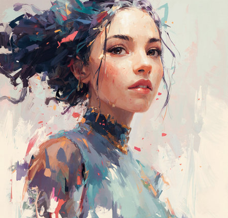 Beautiful young woman with creative make-up. Oil painting style.の素材